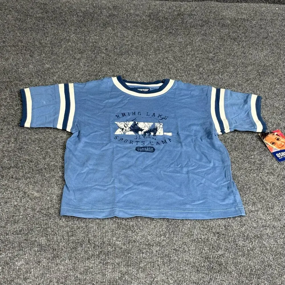 OshKosh B'gosh Shirt Boys 4 Blue Ringer Rhino Lake Sports Camp Graphic Tee